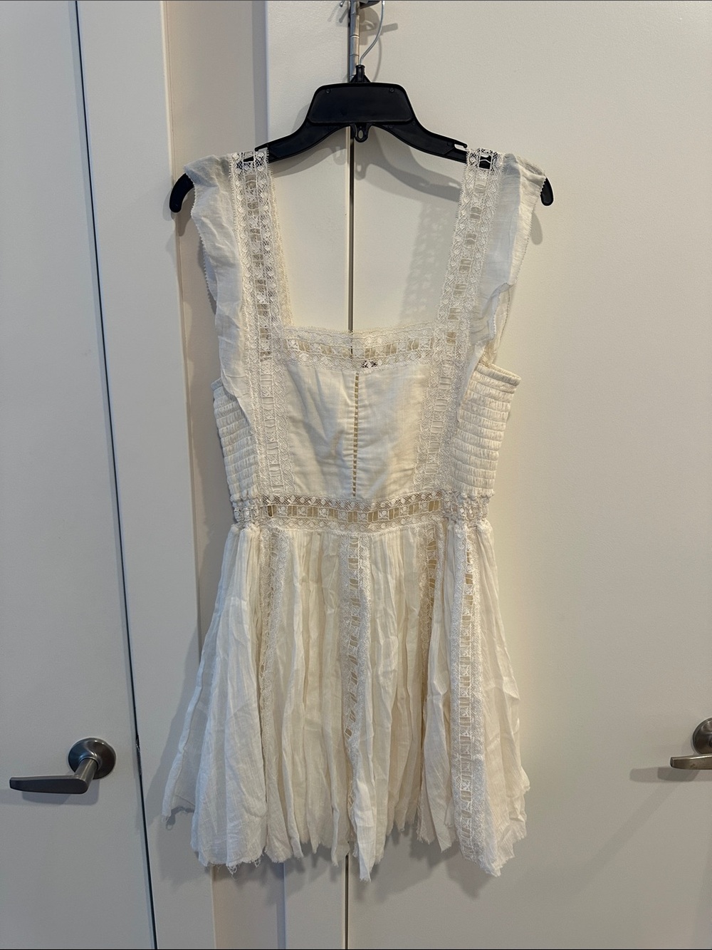 Free People Ivory Lace-Trim Mini Sundress